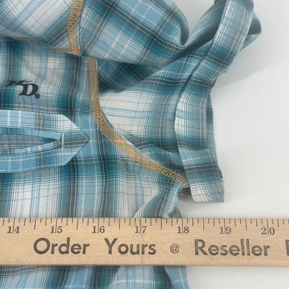 Harley Davidson Western Shirt Women Medium Turquoise Plaid Snap Embroidered EUC - Picture 5 of 8